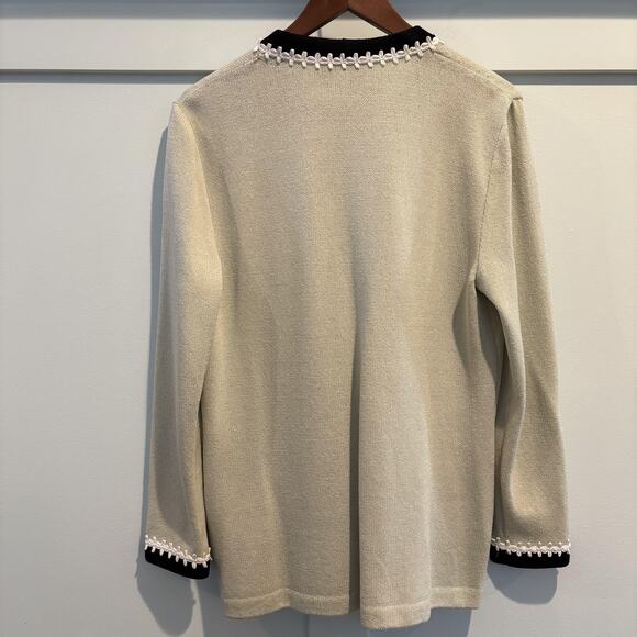 Vtg St John Cardigan 8 Green Black Pearl Trim Lady Jacket Santana Marie Gray USA - Picture 11 of 16